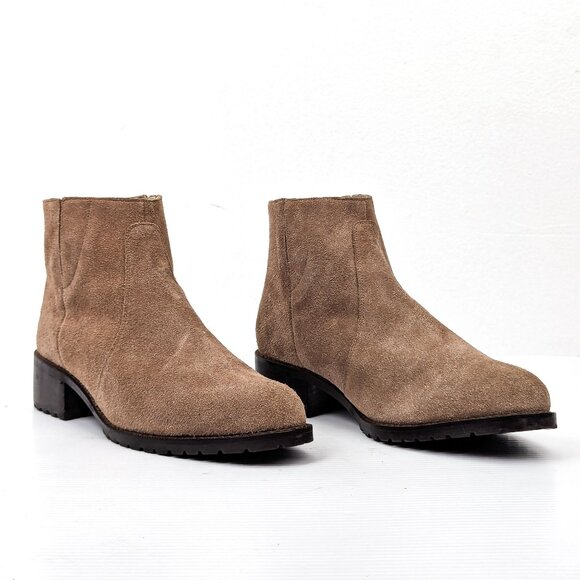 Delman Women Brown Suede Back Zip Lug Ankle Boots sz 8.5 - Picture 1 of 8